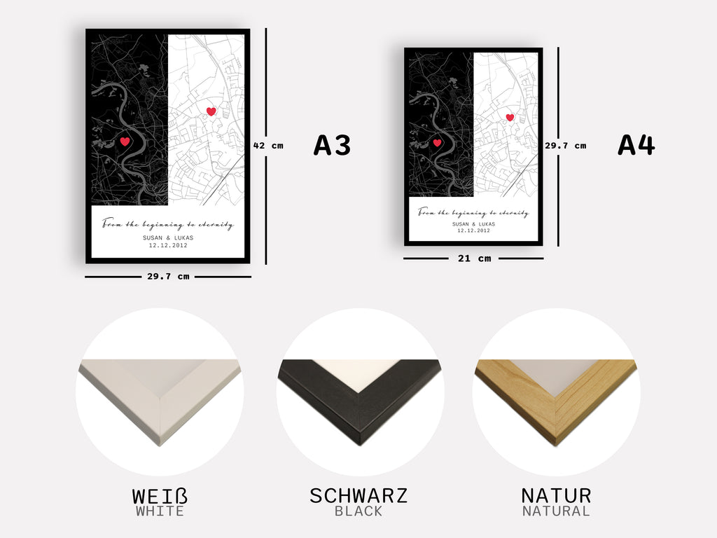 Kartenposter mit 2 Orten