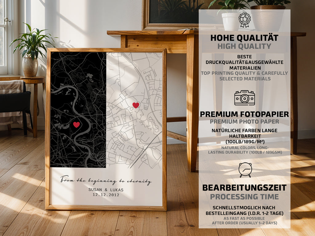 Kartenposter mit 2 Orten