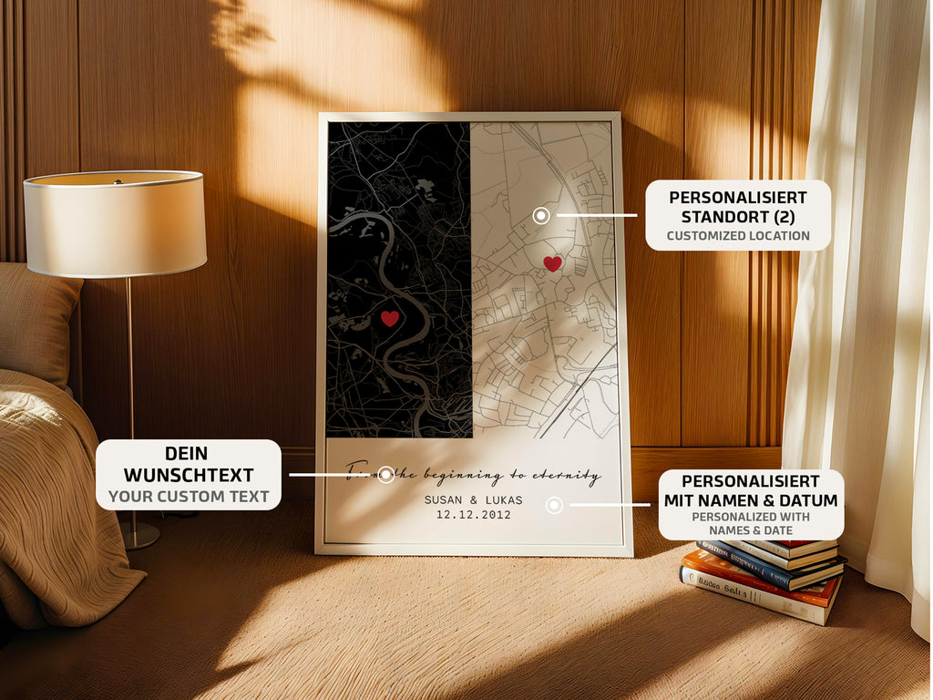 Kartenposter mit 2 Orten